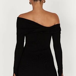 Meshki a love Black Knit Short Off Shoulder Dress